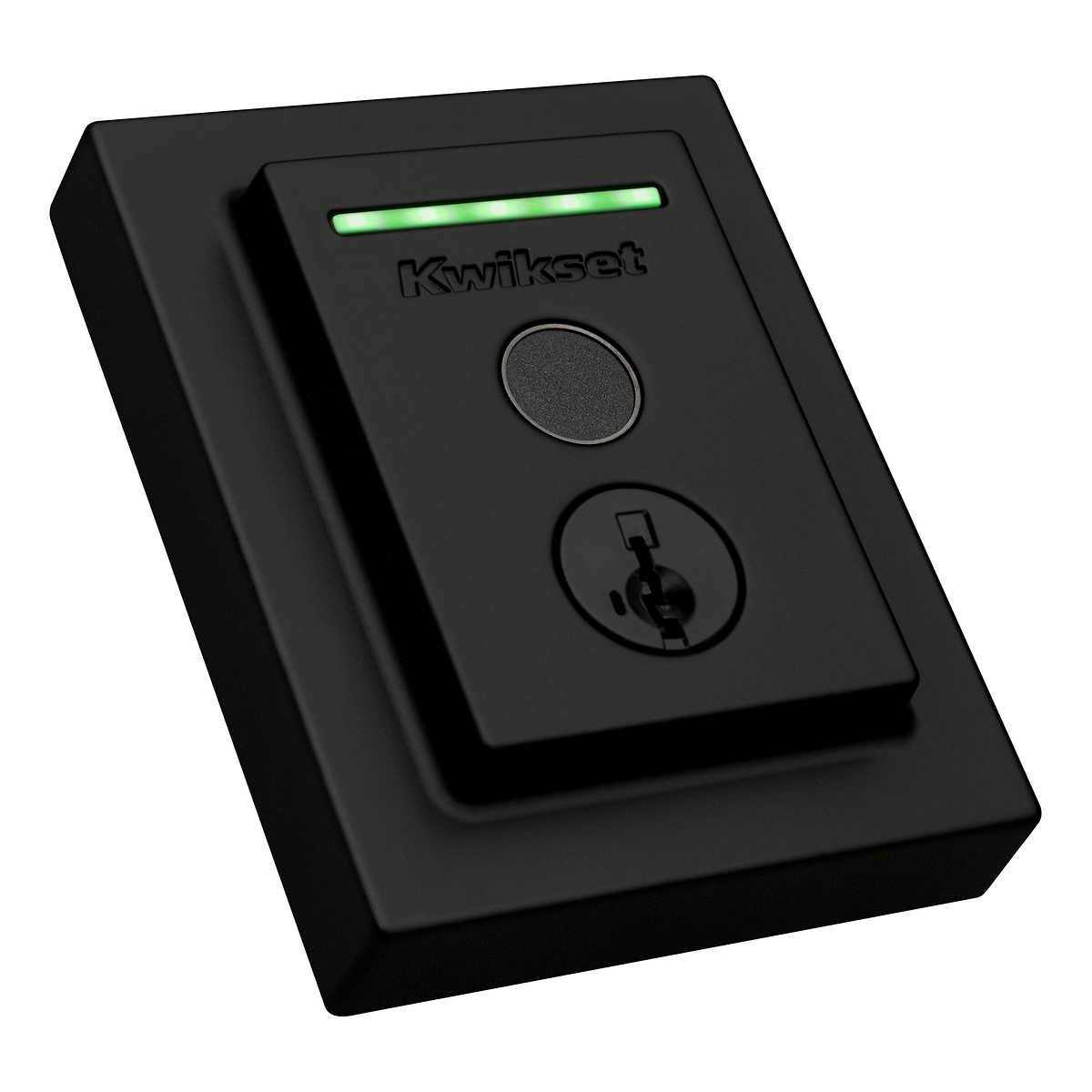 Kwikset Halo Touch Matte Black CNT Fingerprint WiFi Elec Smart Lock Deadbolt Feat SmartKey Security with San Clemente Handleset - Cheap Fitting