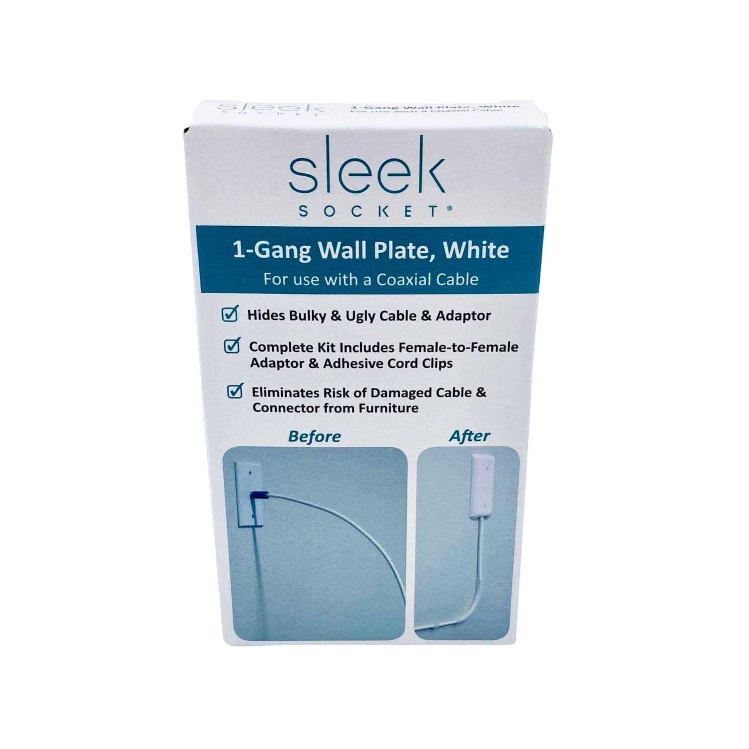 Sleek Socket Internet Coaxial Cable Concealer with Adhesive Cable Management Kit and Female-to-Female Connector - Cheap Fitting