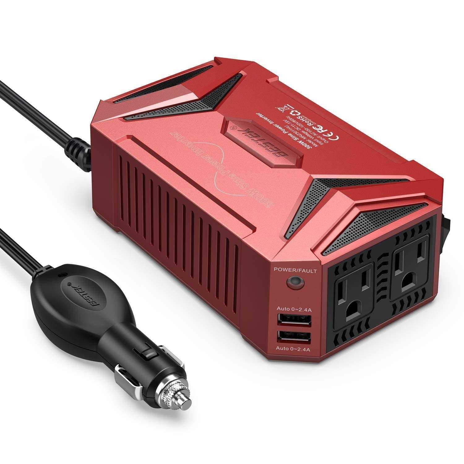 Bestek 300Watt Pure Sine Wave Power Inverter Car Adapter DC 12V to AC 110v with 4.2A Dual Smart USB Ports - Cheap Fitting