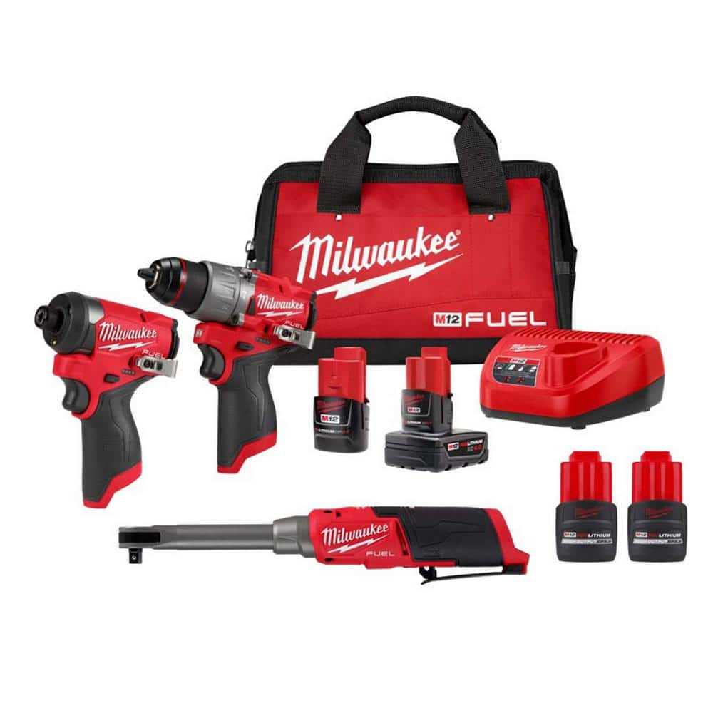 Milwaukee M12 FUEL Cordless 2-Tool Combo Kit M12 FUEL 3/8 HO 2.5 Ah Batteries - Cheap Fitting