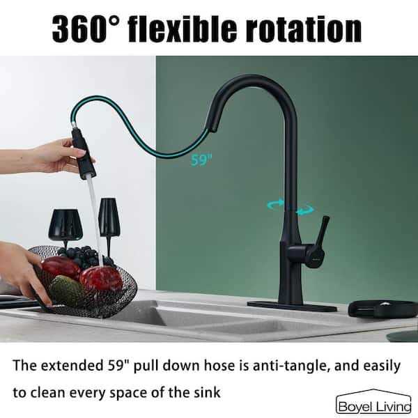 Boyel Living Single Handle No Sensor Pull Down Sprayer Kitchen Faucet with Deckplate Included and Glass Rinser BL-D3541-B - Cheap Fitting