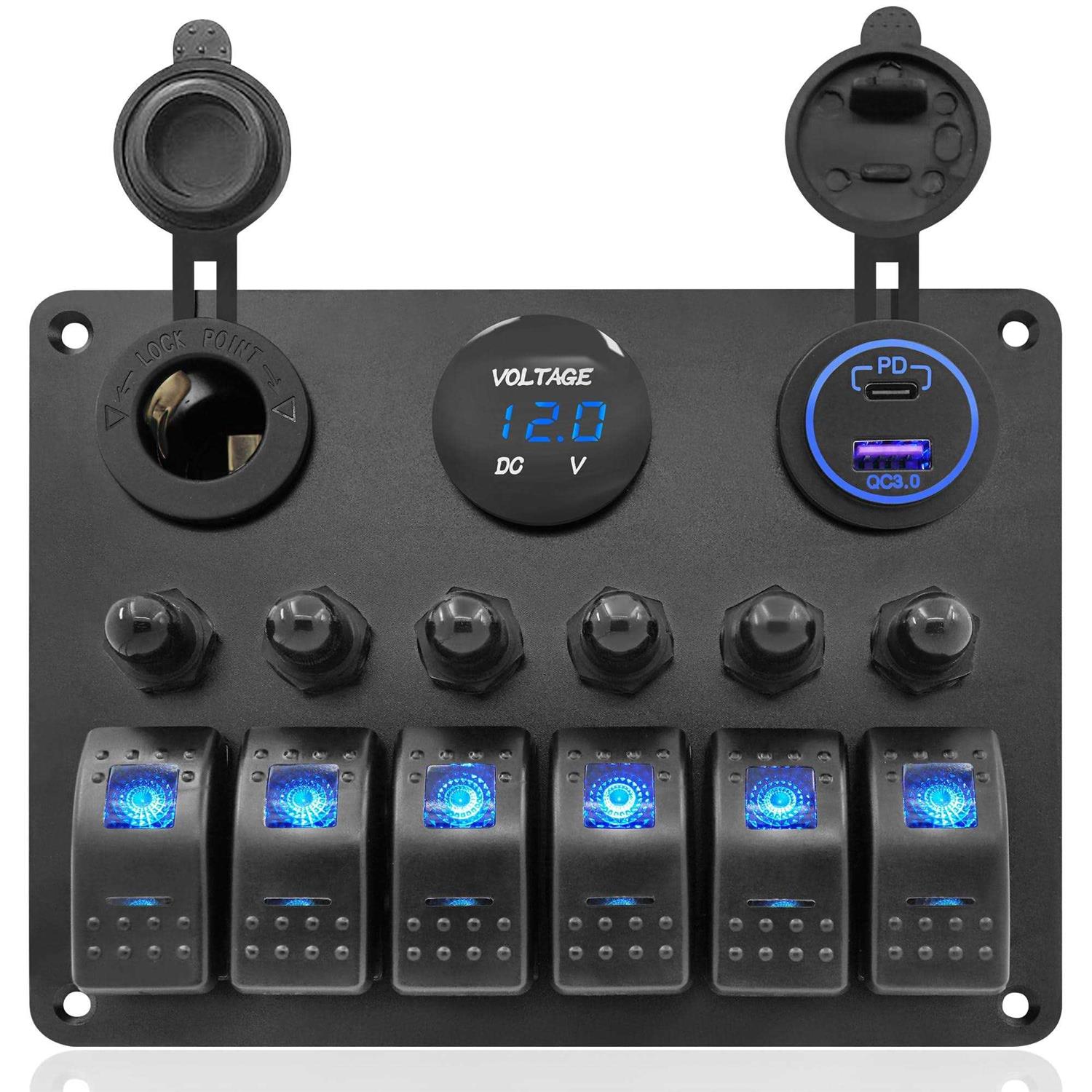THALASSA Aluminum 6 Gang Marine Rocker Switch Panel Waterproof Boat - Cheap Fitting