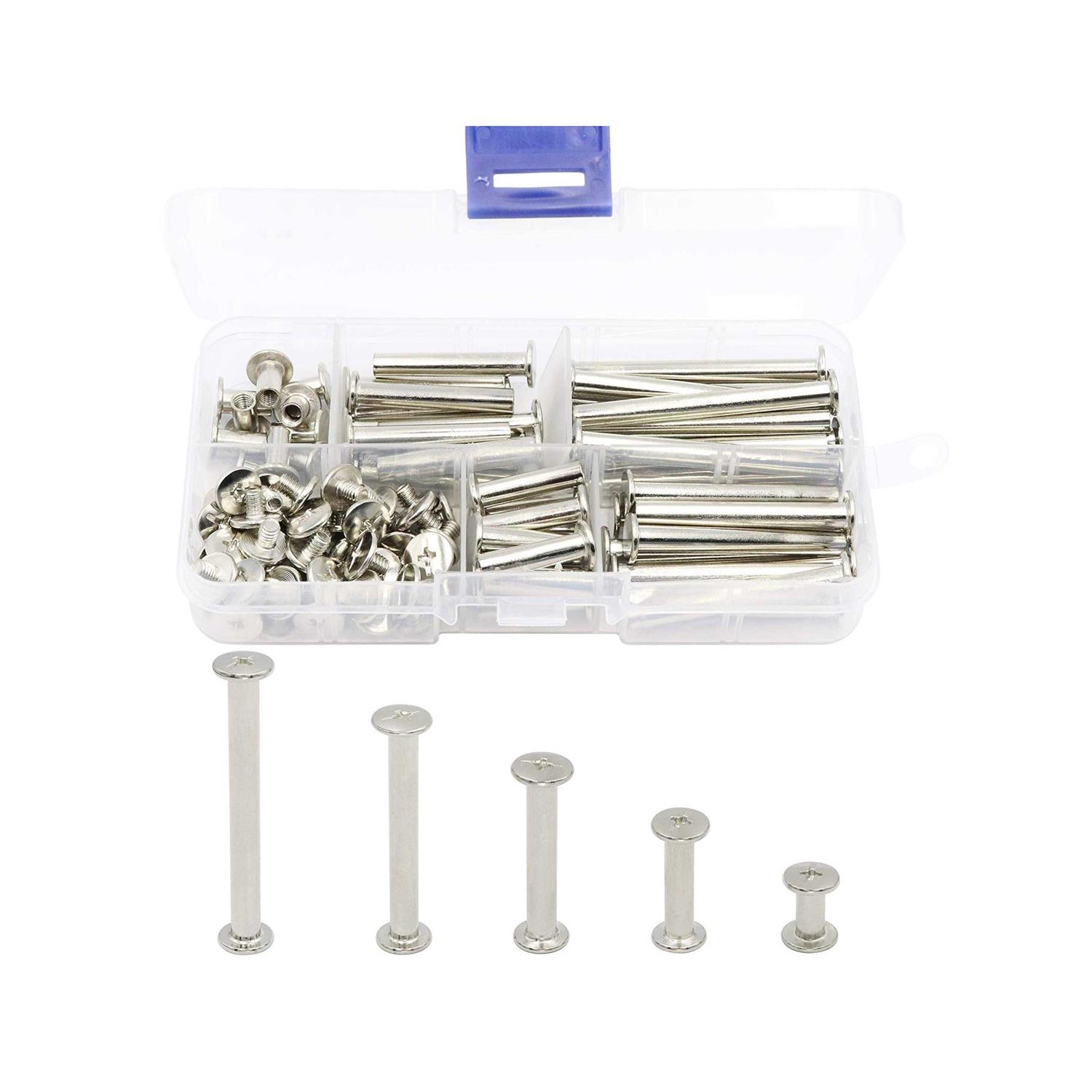 LBY 100pcs Phillips Chicago Screws Binding Screw Posts,M5 x 10/20/30/40/50mm Book Screws,Binding Barrels and Screws Assortment Kit - Cheap Fitting