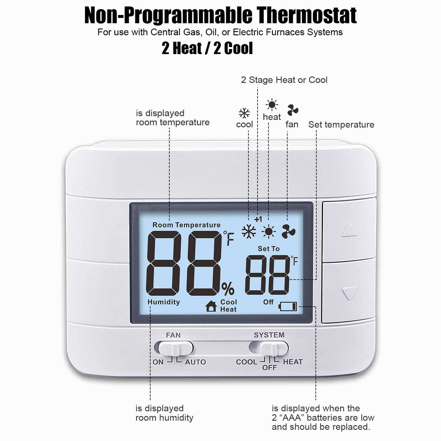 New 2023! Aowel AW711-W Non-Programmable Thermostat for Home up to 2 Heat/ 2 Cool - Cheap Fitting