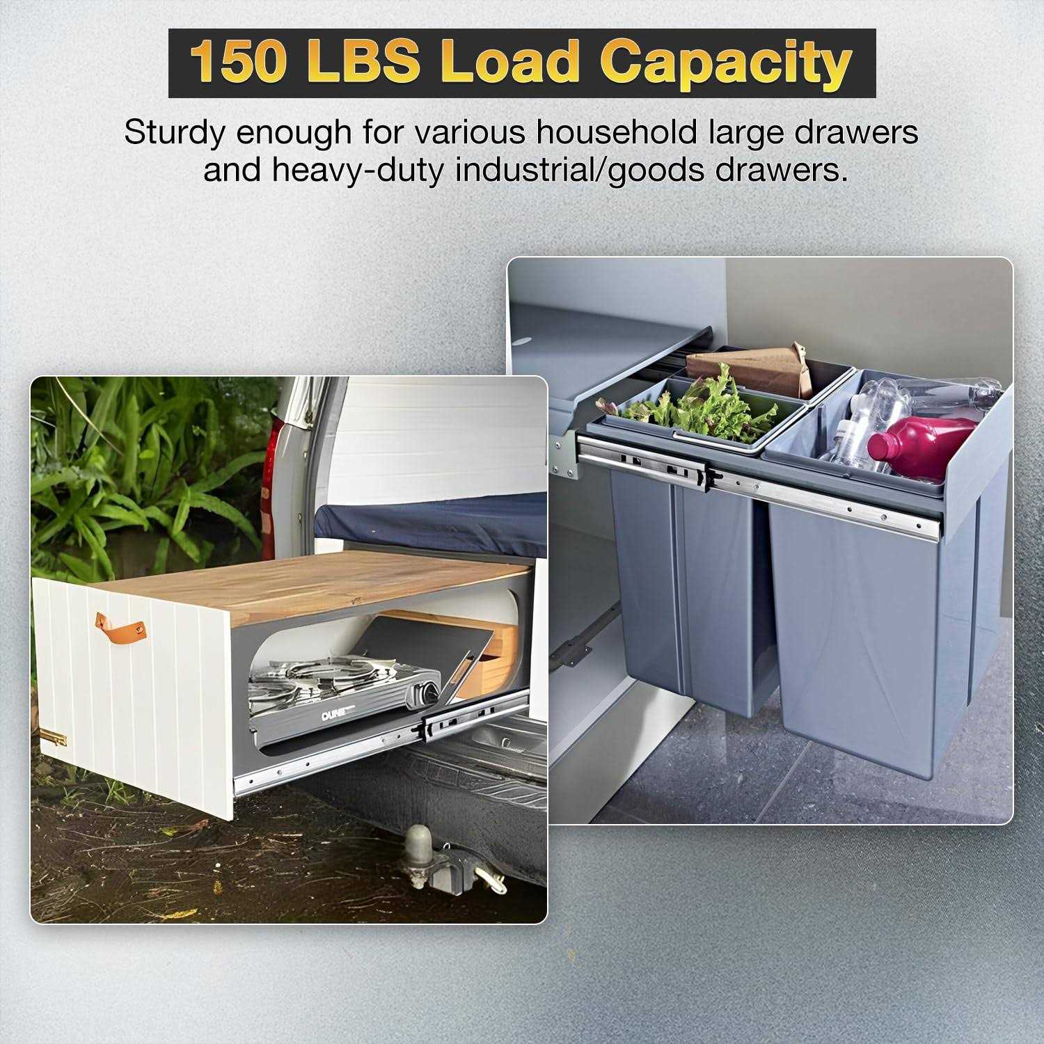 YENUO Heavy Duty Drawer Slides Full Extension Side Mount 14 16 18 20 22 24 26 28 30 32 34 36 40 Inch Metal Rails Track Guide Glides - Cheap Fitting