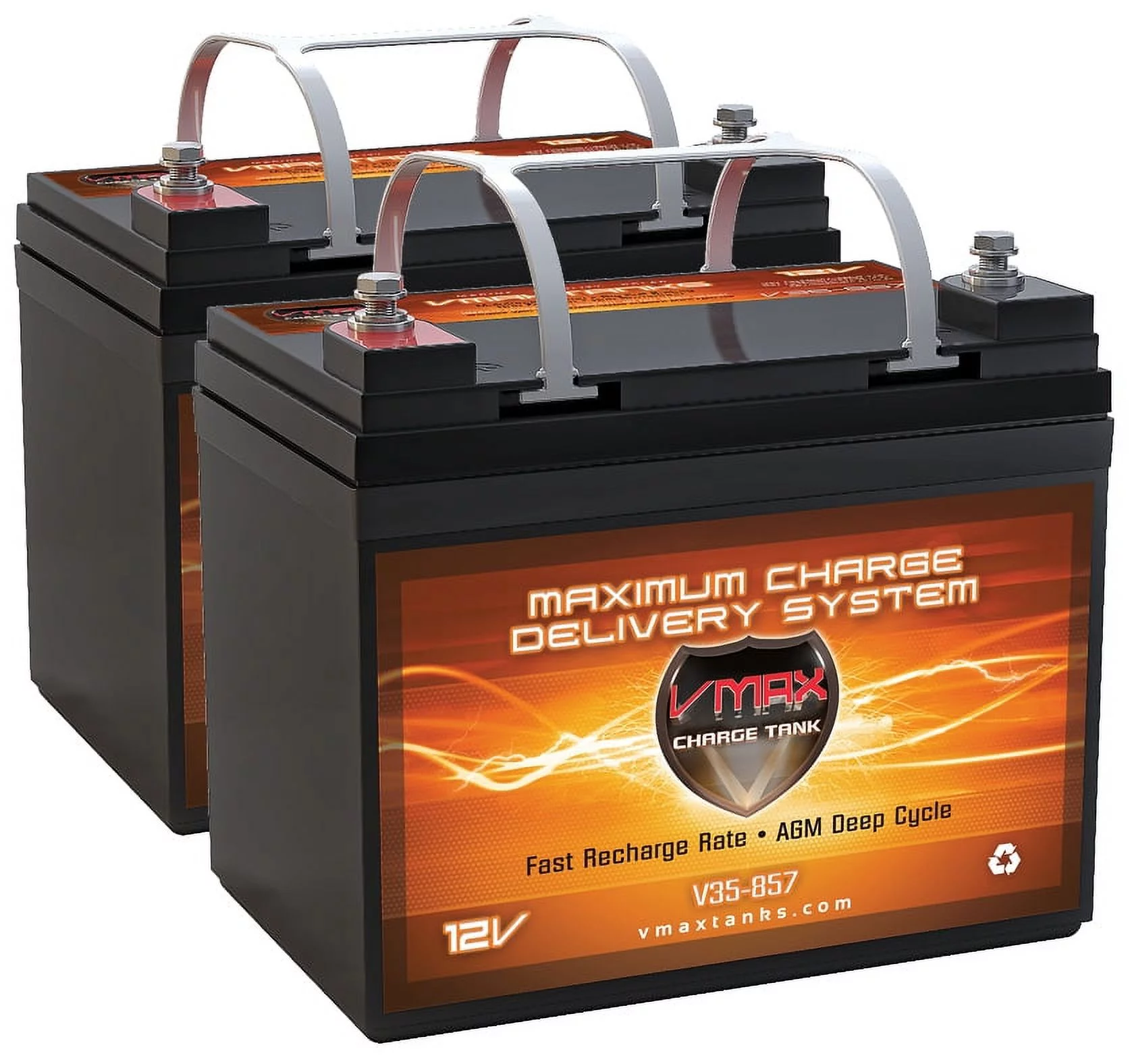 QTY2 VMAX857 AGM Deep Cycle Group U1 Battery Replacement for Everest & Jennings 14 inch Belt Drive Chairs 12V 35Ah Battery - Cheap Fitting