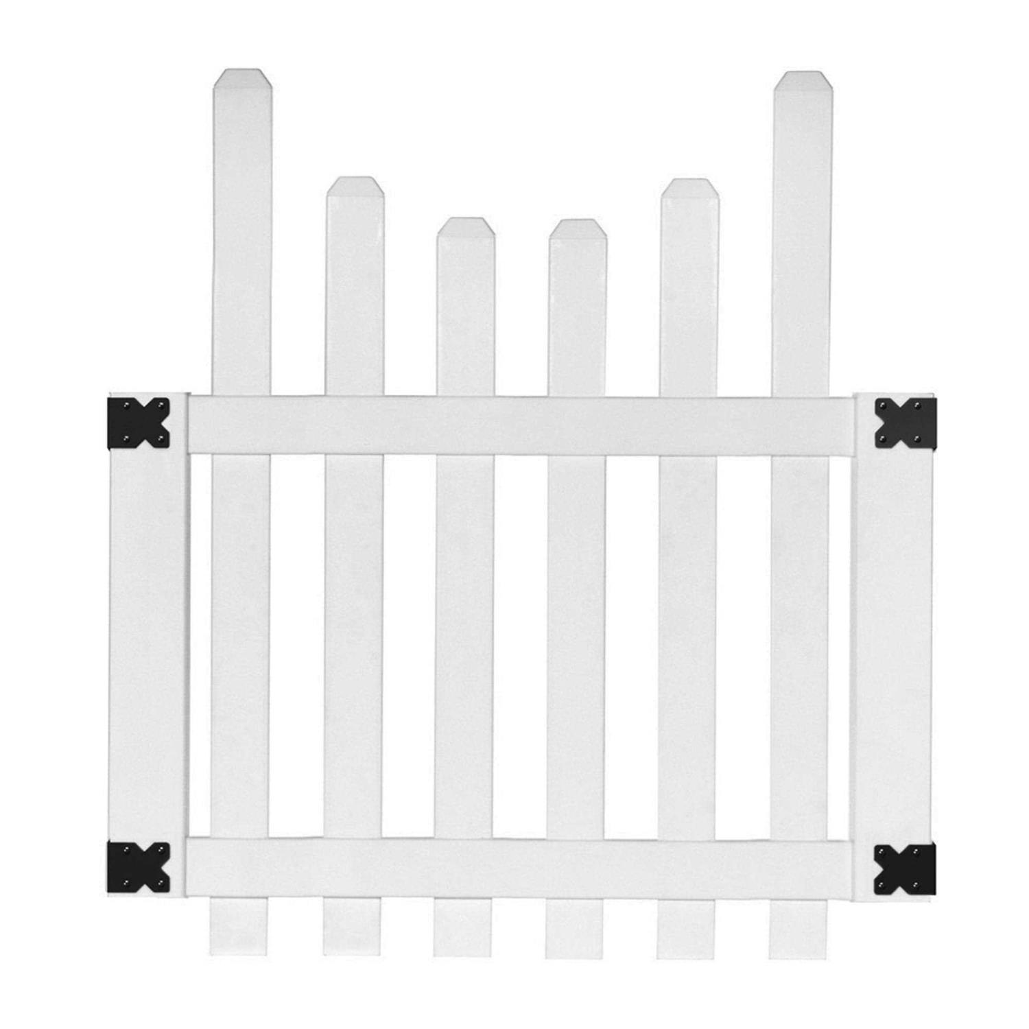 Outdoor Essentials 3-1/2 ft. W x 4 ft. H White Vinyl Glendale Scalloped Top Spaced Picket Fence Gate with 3 in. Dog Ear Pickets - Cheap Fitting