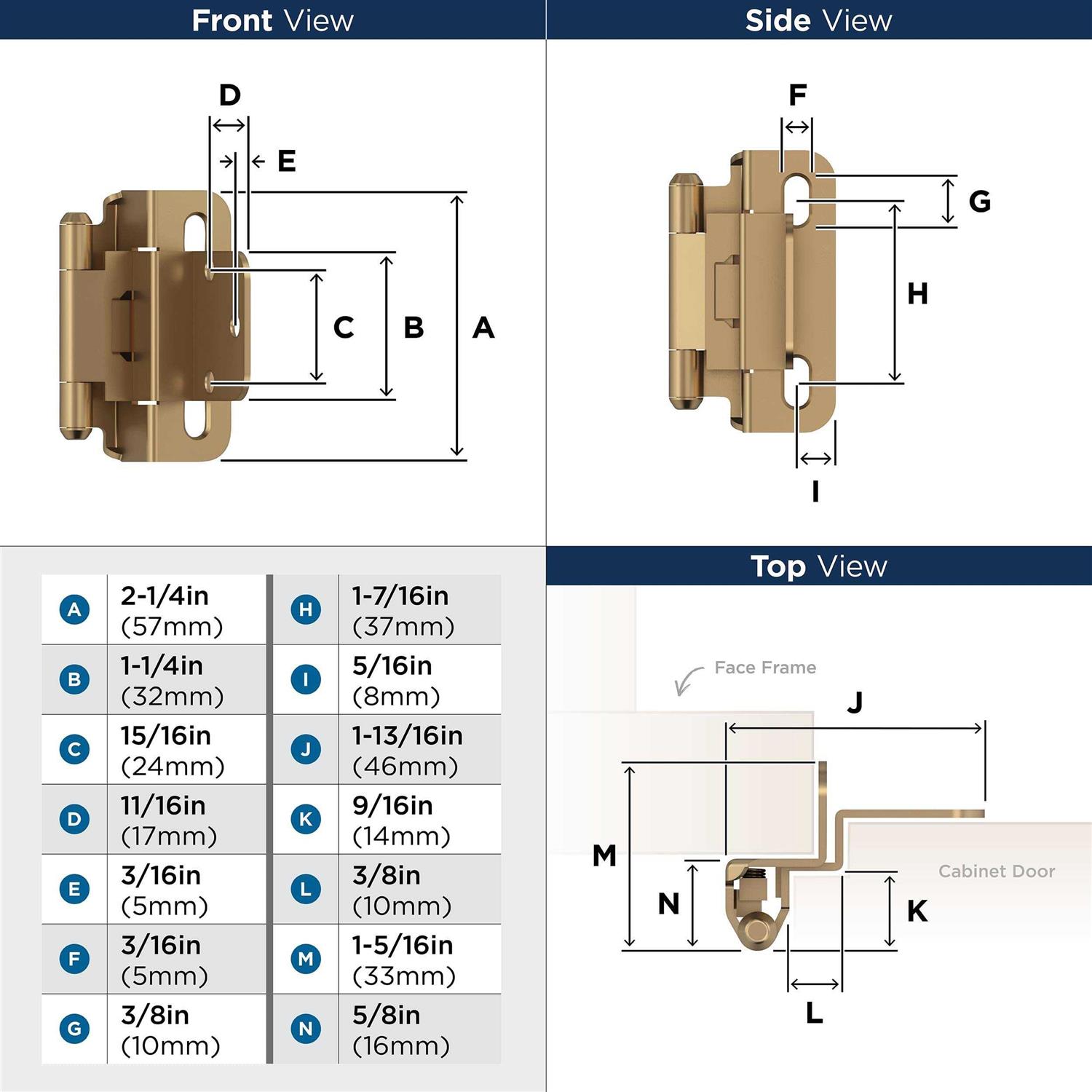 Amerock 3/8 Inset Partial Wrap Self Closing Cabinet Hinge BPR7565CZ - Cheap Fitting