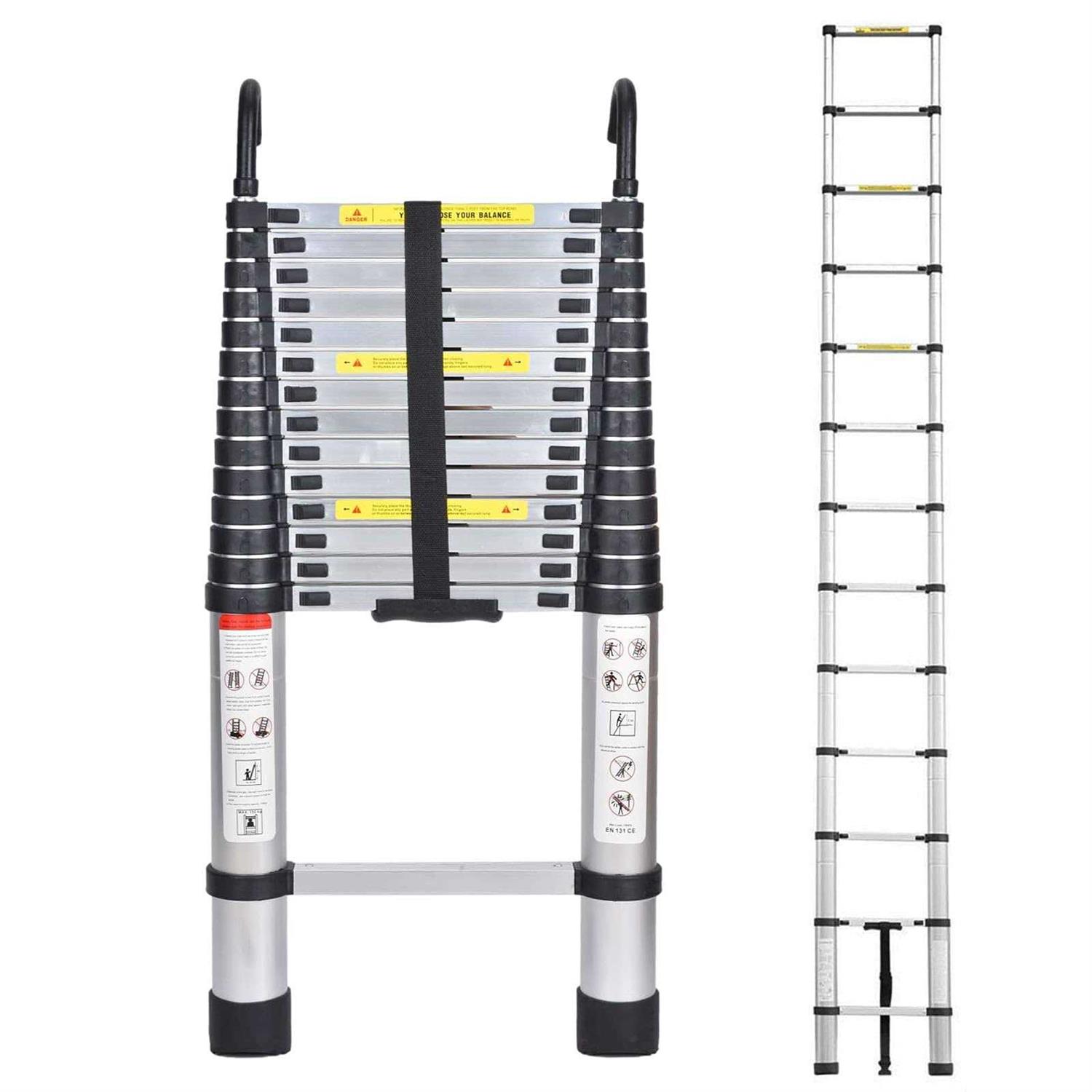 Telescoping Ladder with 2 Detachable Hooks DIY Aluminum Extension - Cheap Fitting