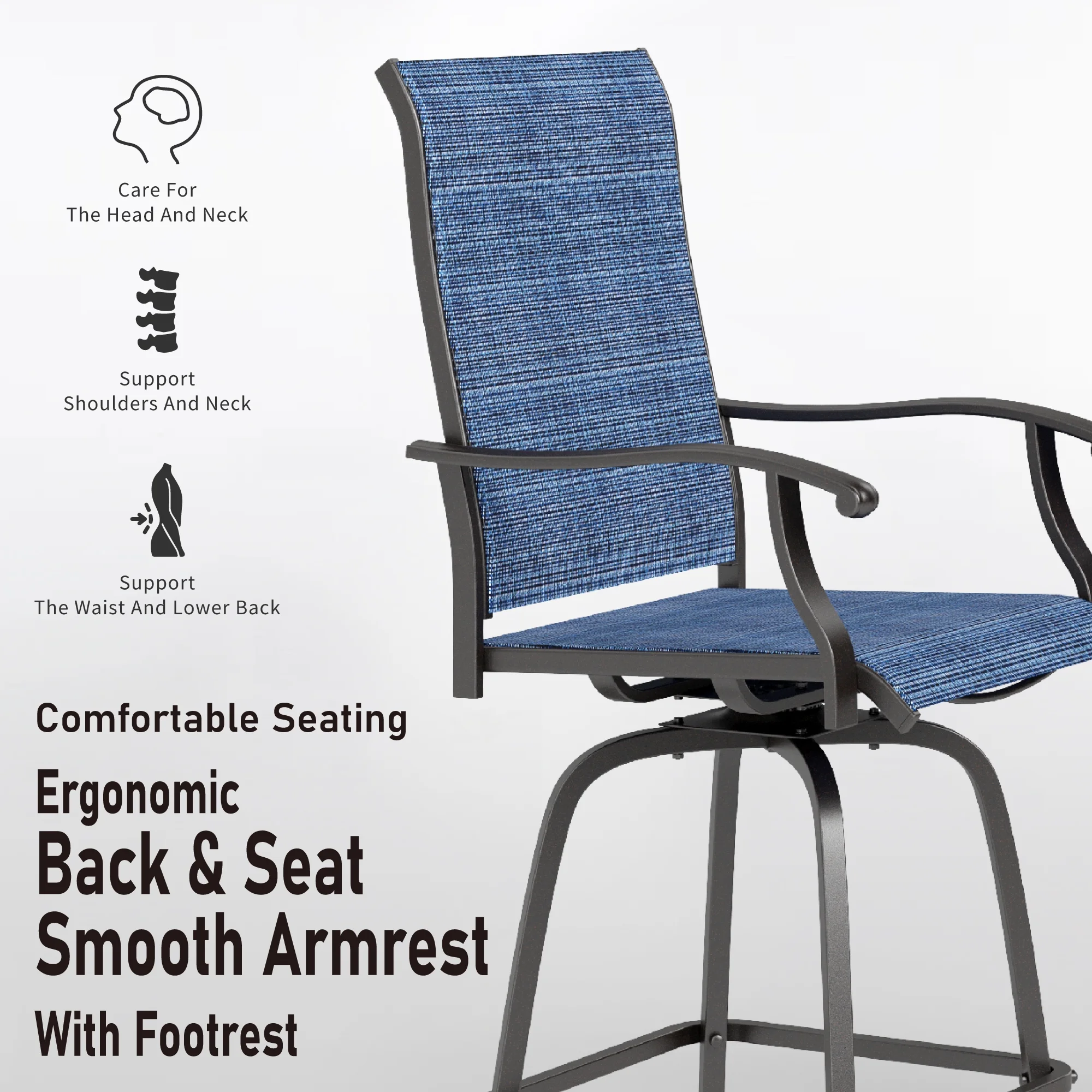 Summit Living Outdoor Swivel Barstools Set of 2,Metal Frame Height Chairs,Black&Brown - Cheap Fitting