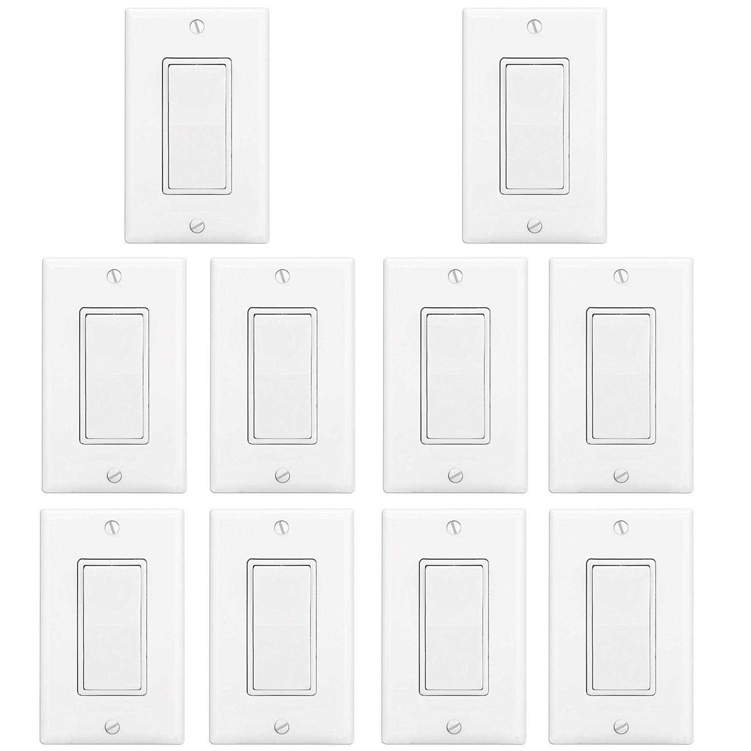 BESTTEN Single Pole Decorator Wall Light Switch with Wallplate, 15A 120/277V, On/Off Rocker Paddle Interrupter for LED and Other Lamps - Cheap Fitting