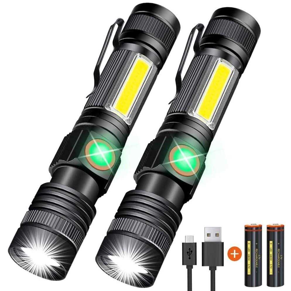 Hoxida Flashlight USB Rechargeable Magnetic LED Flashlight Super Bright LED Tactical Flashlight with Cob Sidelight - Cheap Fitting