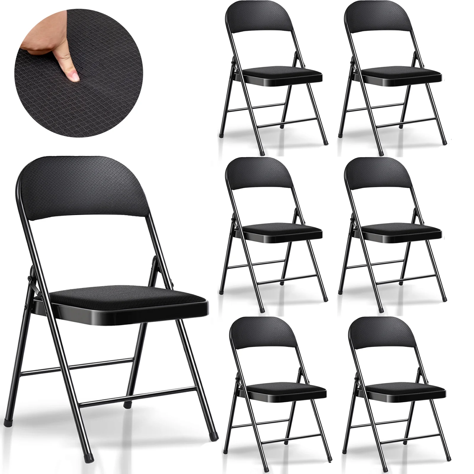 SUGIFT Fabric Padded Folding Chair Portable Dining Chairs 6 Pack, Black - Cheap Fitting