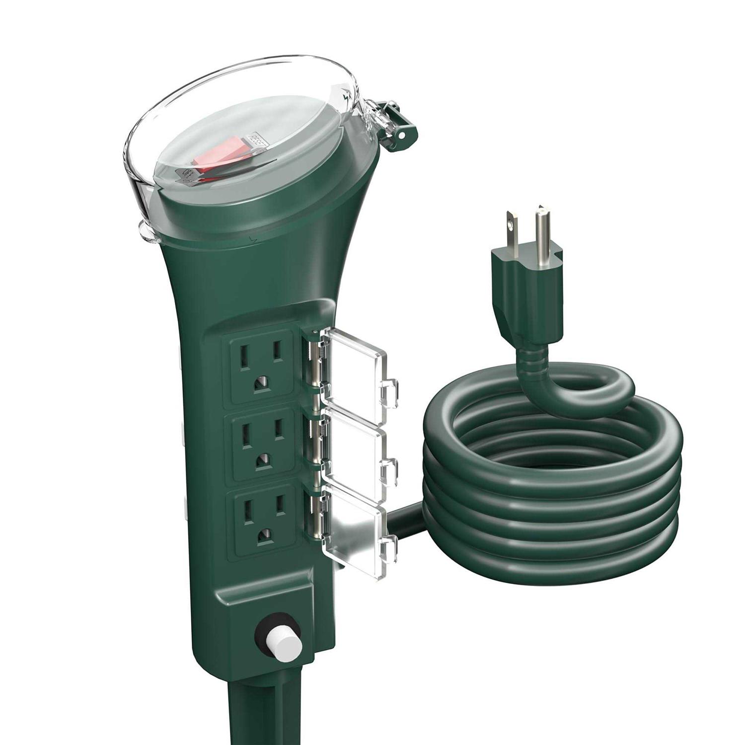 Outdoor Power Stake with 6 Outlets 6ft Extension Cord Overload Protection Weatherproof Bn-link - Cheap Fitting