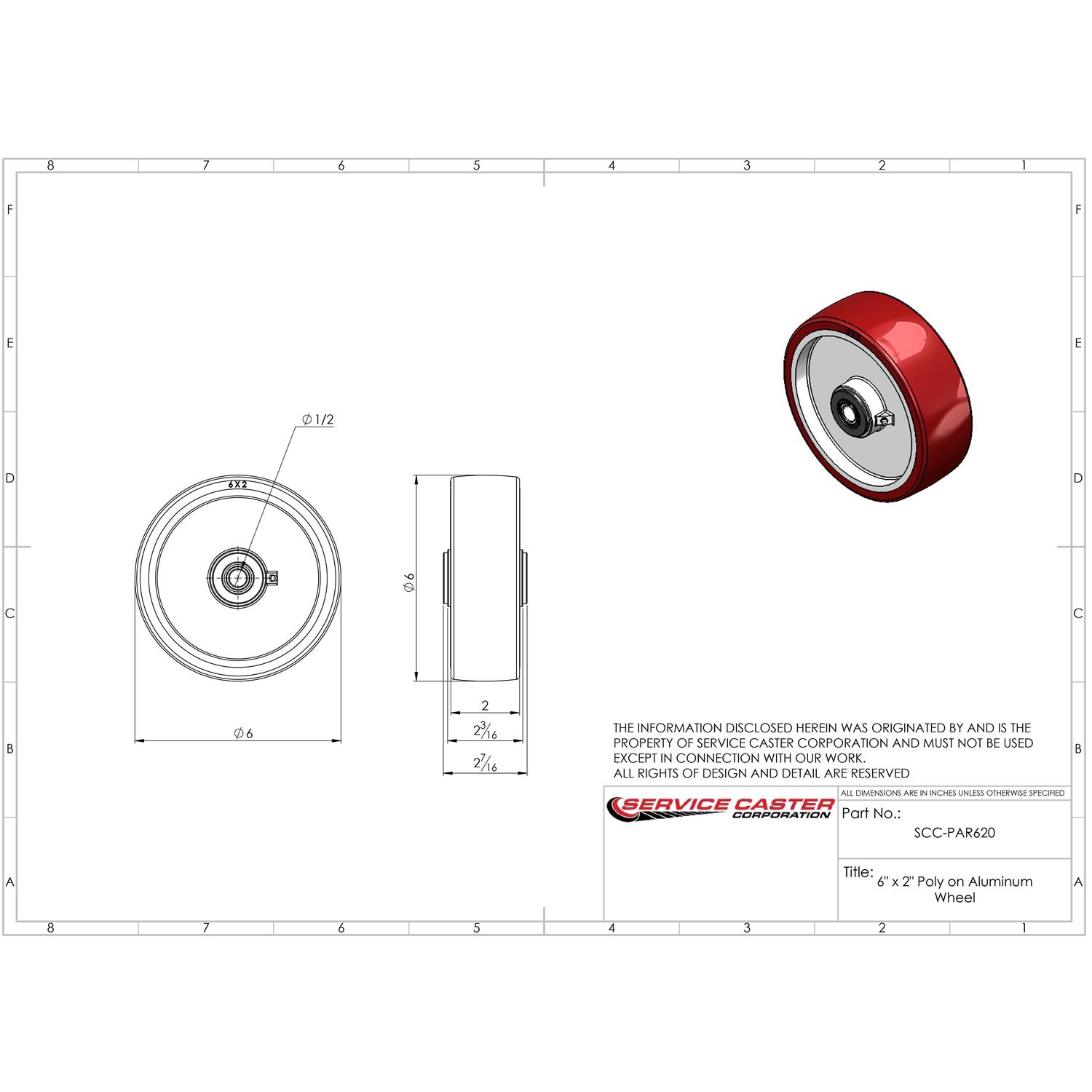 Service Caster 8 x 2 Polyurethane on Polyolefin Wheel Only with Roller Bearing - Cheap Fitting