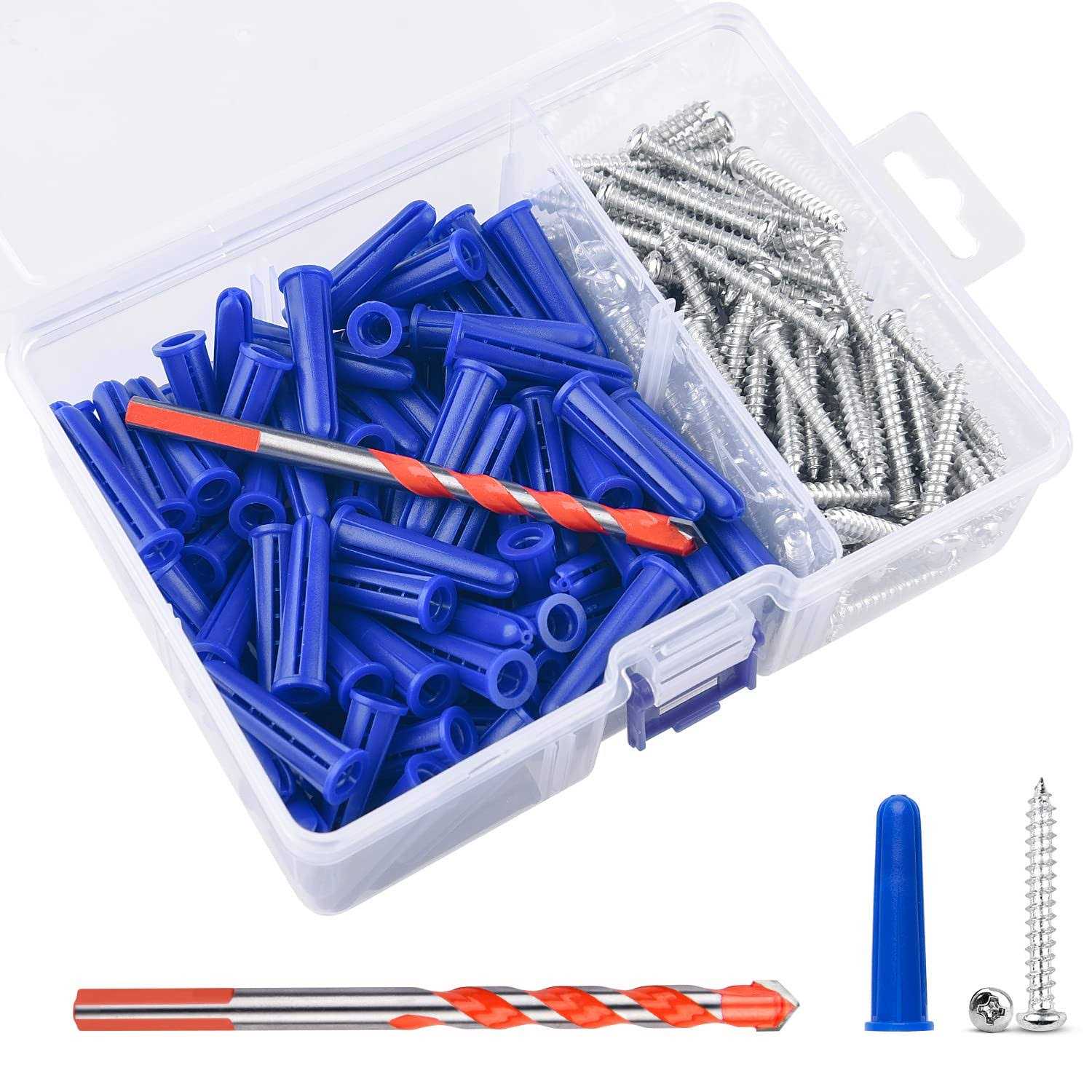 BesLife Concrete Anchors And Screws Kit, 100Pcs Masonry Anchors And 100Pcs Masonry Screws with 1Pcs Corresponding Bit - Cheap Fitting