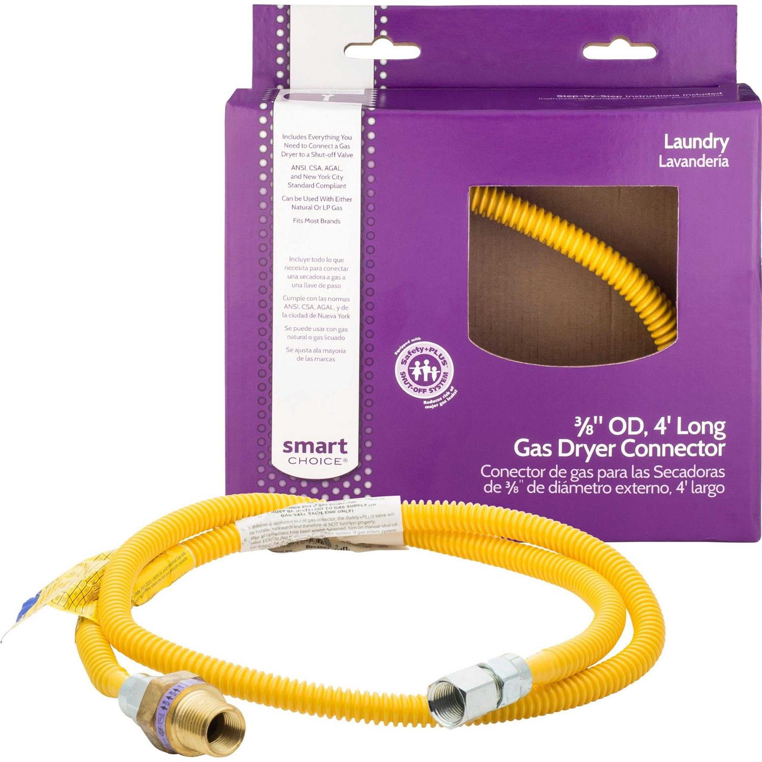 Smart Choice 4′ Long 3/8 ProCoat Gas Dryer Connector - Cheap Fitting