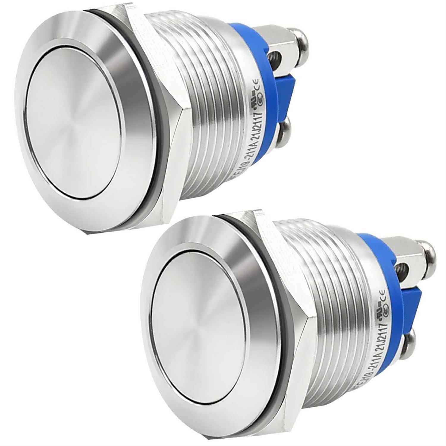 ZJWZJH UL Certified 2PCS Push Button Switch Starter Switch 19mm Momentary IP67 Waterproof 3/4 Mounting Hole 12V 24V 110V 120V 1NO Screw Terminal - Cheap Fitting