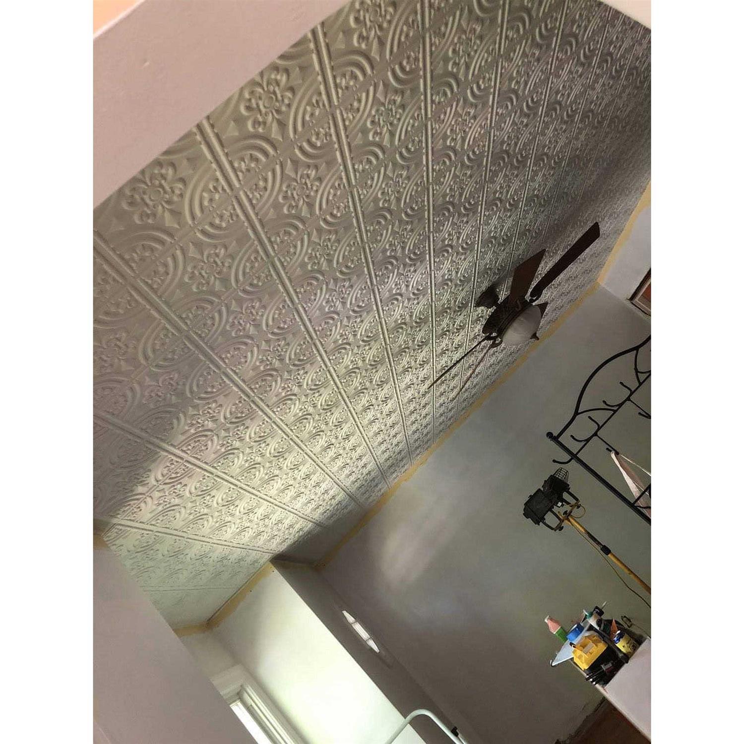 from Plain to Beautiful in Hours Wrought Iron PVC 2′ x 2′ Glue-Up Ceiling Tile - Cheap Fitting