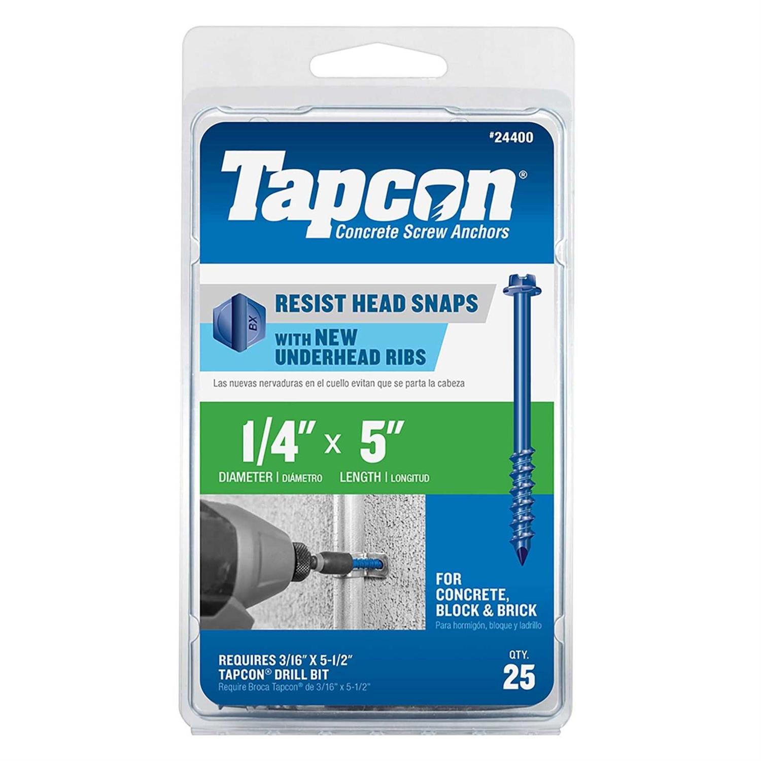Tapcon 1/4 in. x 5 in. Hex-Washer-Head Concrete Anchors 24400 - Cheap Fitting