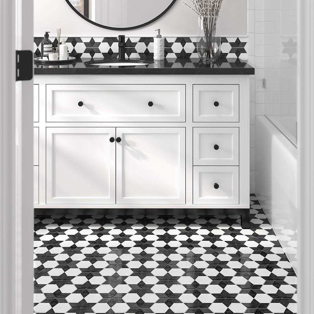 Boutique Ceramic Starfire White and Black 6-in x 6-in Multi-finish Porcelain Patterned Floor and Wall Tile LW20121808 - Cheap Fitting
