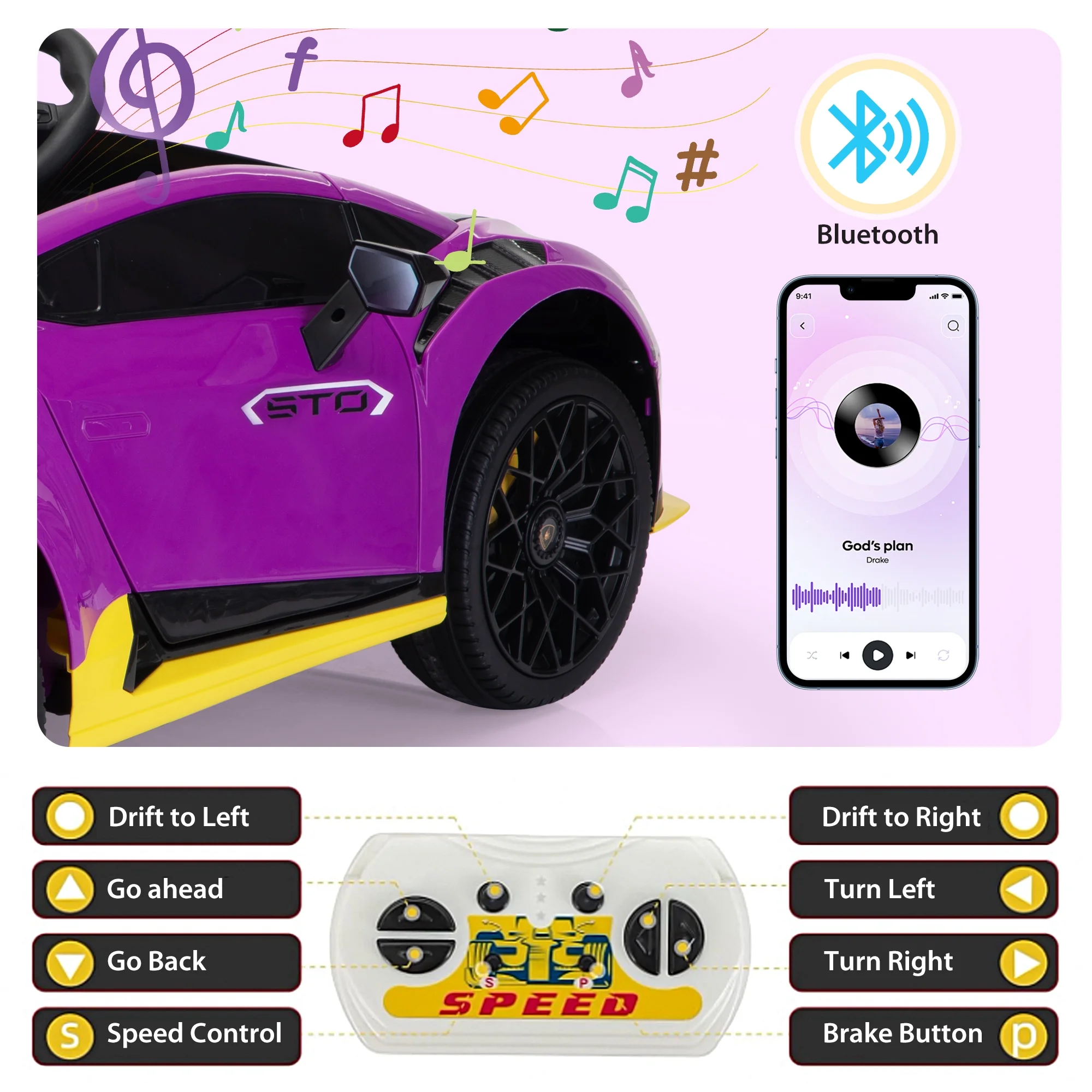 TOBBI 24V Lamborghini STO Licensed Kids Ride on Drift Car Gray Electric Car W/Remote Control LED Lights, up to 10 mph - Cheap Fitting