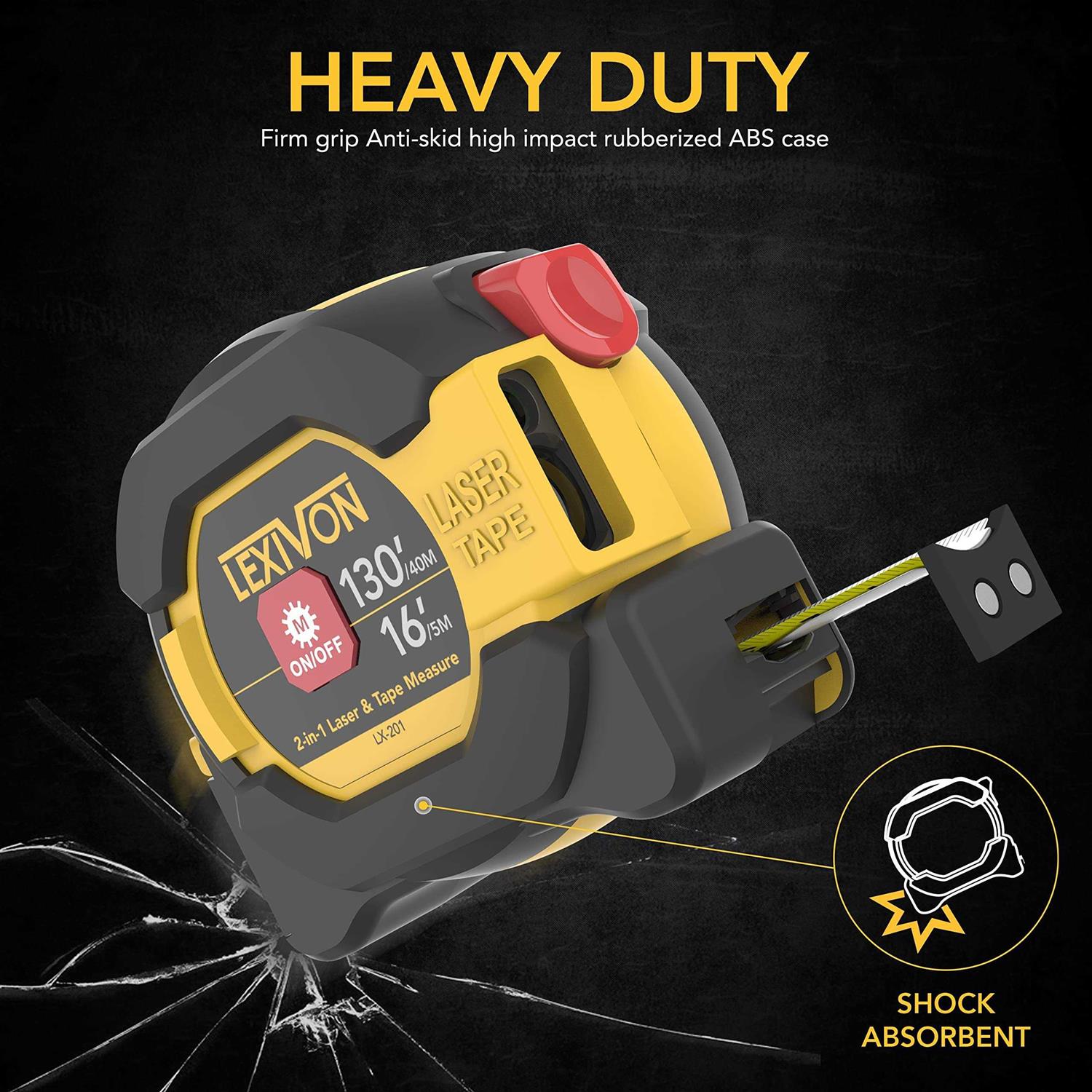 LEXIVON 2 in 1 Digital Laser Tape Measure 130ft/40m Laser Distance Meter Display On Backlit LCD Screen with 16ft/5m AutoLock Measuring Tape - Cheap Fitting