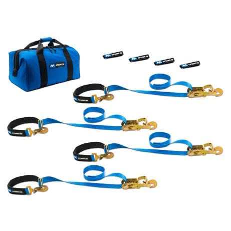 Mac’s Tie-Downs 512118 Automotive Strap Kit Blue 10,000 lbs. Break Strength 2 W x 8′ L Ratchet Strap with Direct Hook Ends - Cheap Fitting