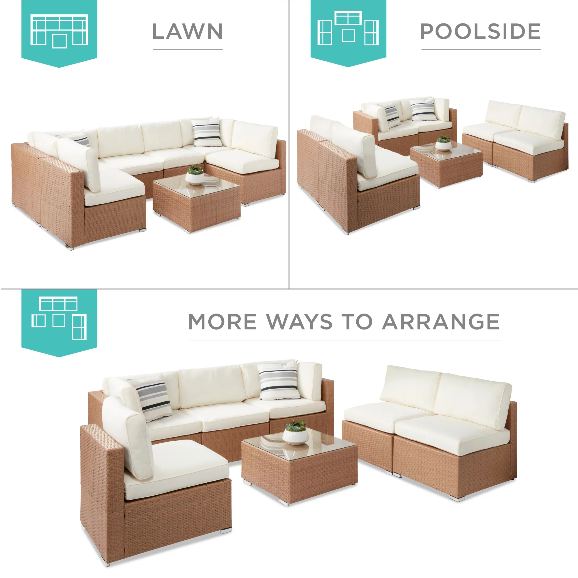 Best Choice Products 7-Piece Outdoor Modular Patio Conversation Furniture, Wicker Sectional Set - Gray/Navy - Cheap Fitting