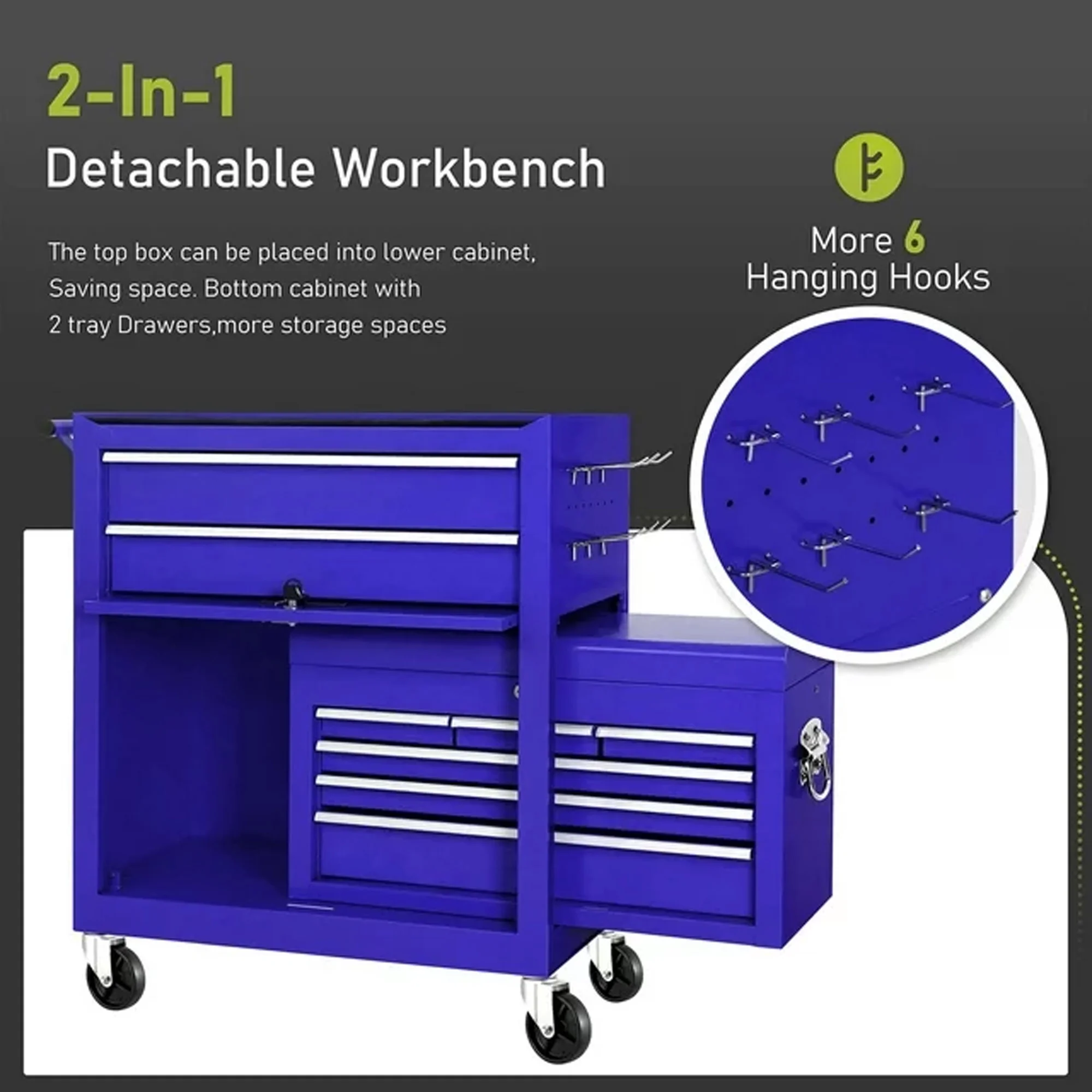 Aukfa Tool Chest, 2 in 1 Steel Rolling Tool Box & Cabinet On Wheels for Garage, 8-Drawer, Blue - Cheap Fitting