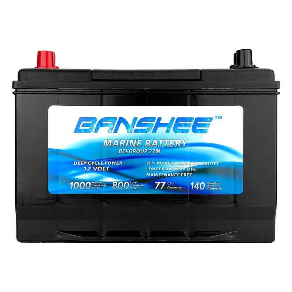 Banshee  12V 77Ah Deep Cycle Marine Battery for Replacement Optima D27M - Group Size 27 - Cheap Fitting