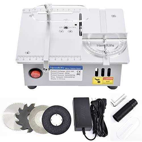 NovelLife Mini Hobby Table Saw Handmade Woodworking Bench Saw DIY Model Crafts Cutting Tool with Adjustable Power Supply 63mm HSS Circular Saw Blade - Cheap Fitting