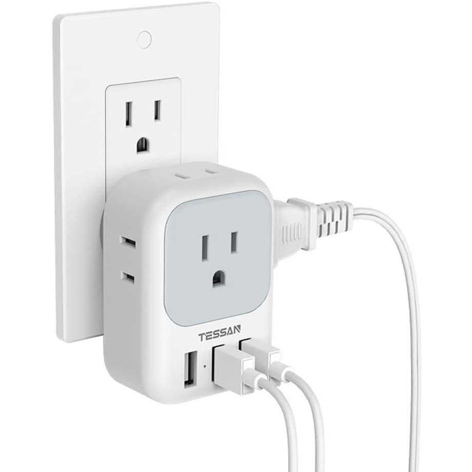 Multi Plug Outlet Extender with USB TESSAN Electrical 4 Box Splitter 3 USB Wall Charger - Cheap Fitting