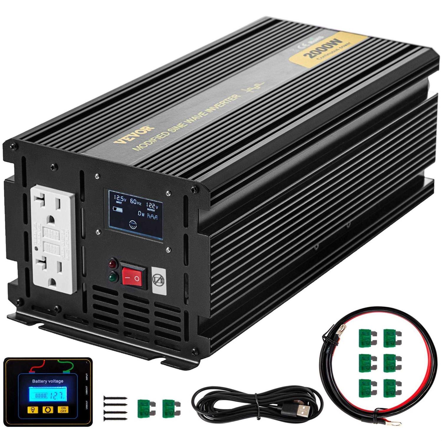 VEVOR Car Power Converter 2000-Watt Modified Sine Wave Inverter DC AC 120-Volt with LCD Display Remote Controller - Cheap Fitting