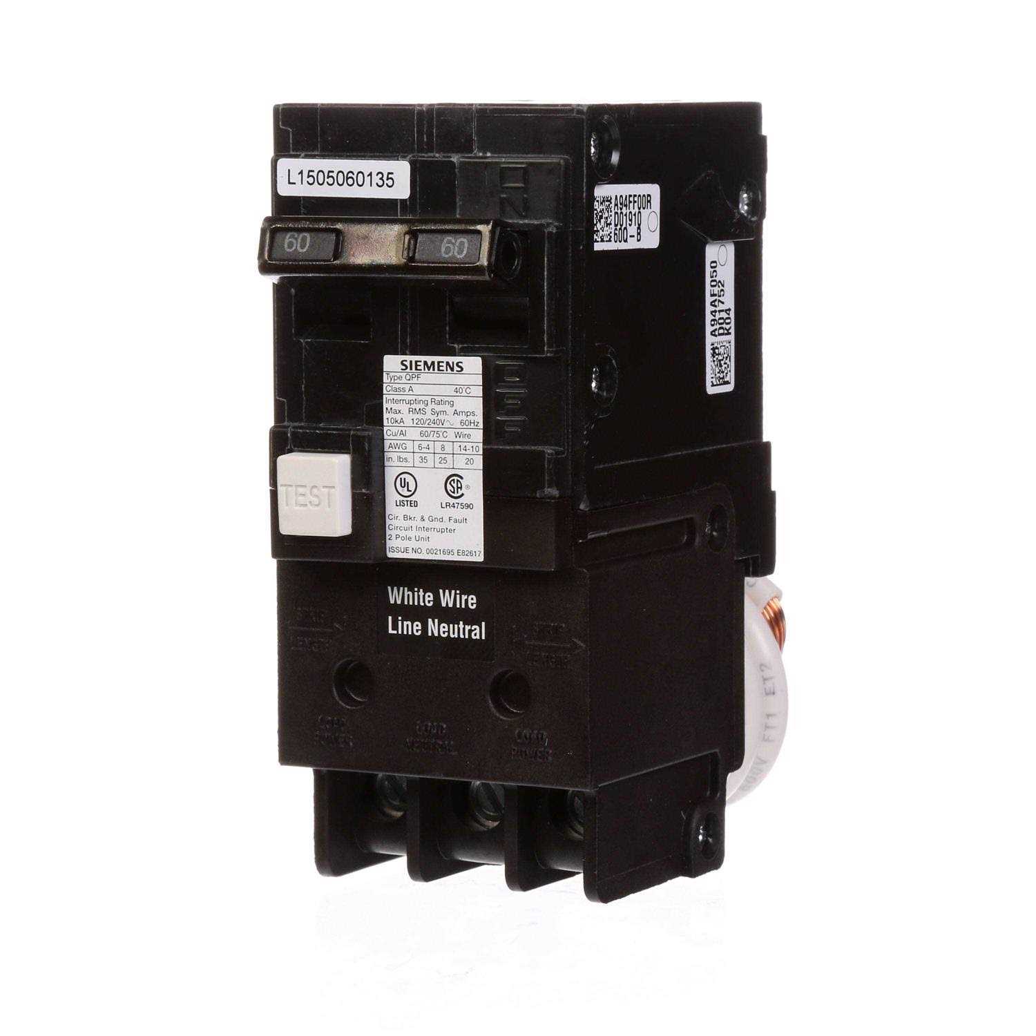 Siemens 60 Amp Double Pole Type QPF GFCI Circuit Breaker RBPU - Cheap Fitting