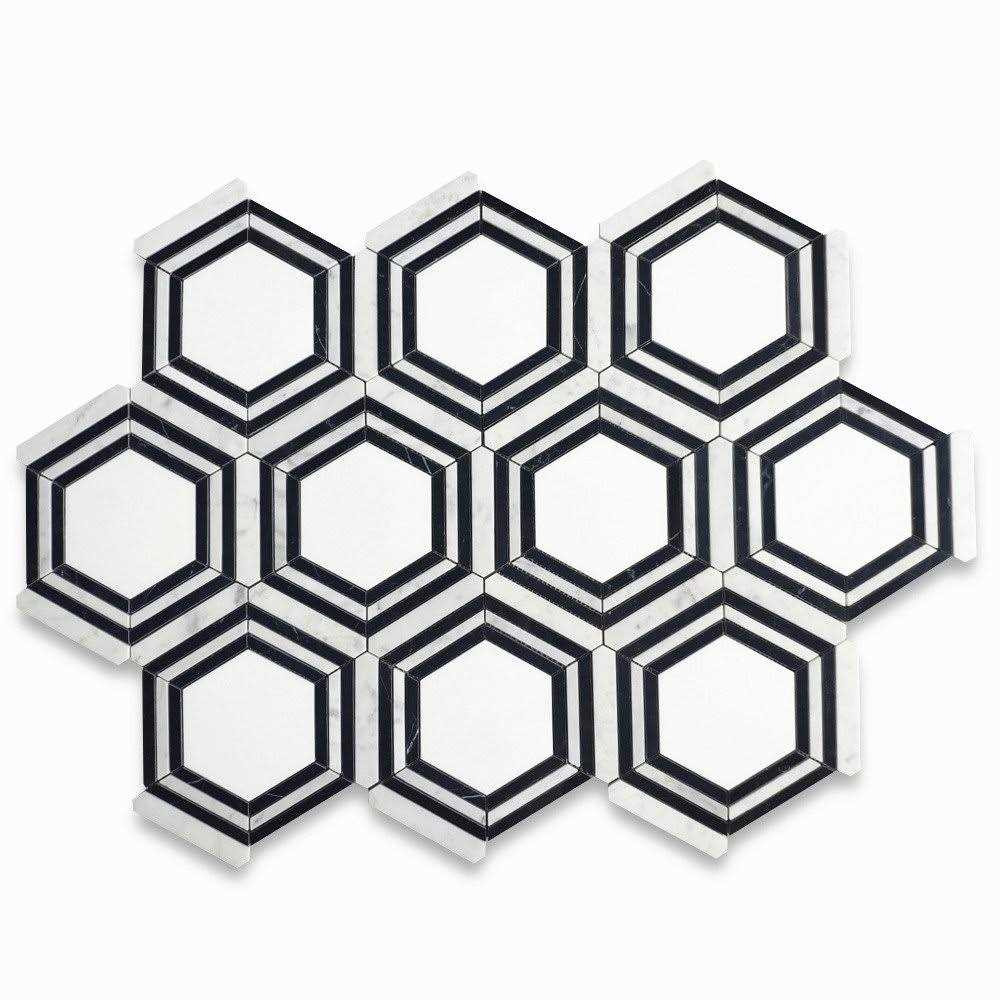 Marble Online Georama Hexagon Nero Thassos White Marble Geometric Tile - Cheap Fitting