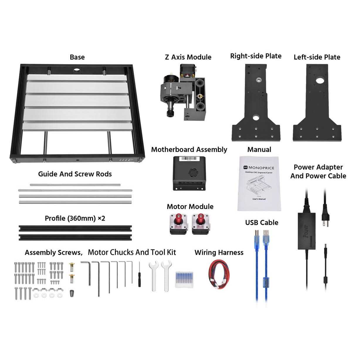 Monoprice Benchtop CNC Router Kit, 3 Axis Engraving and Milling, Engrave or Mill Raw Materials Such As Soft Metals, Wood, Plastic, Acrylic, PVC and - Cheap Fitting