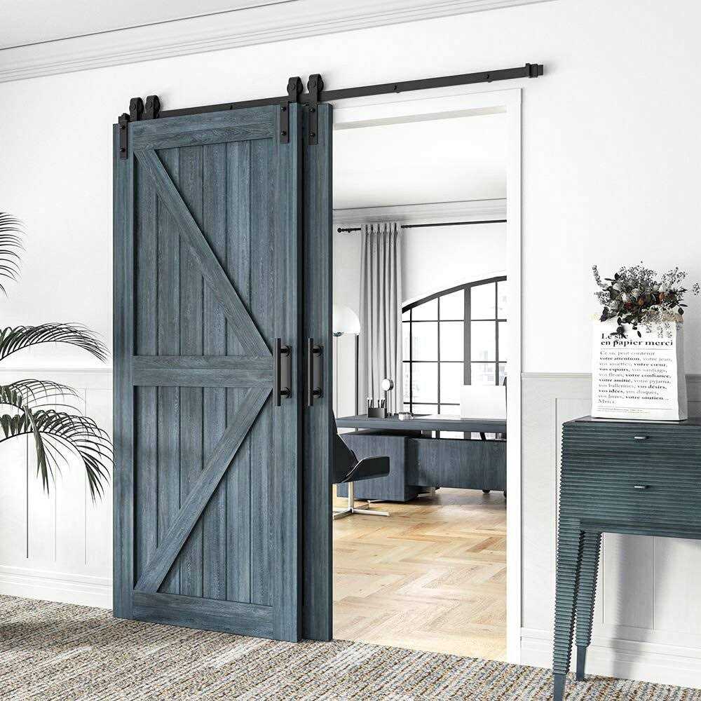 WINSOON Single Track Bypass Barn Door Hardware Double Doors Kit - Cheap Fitting