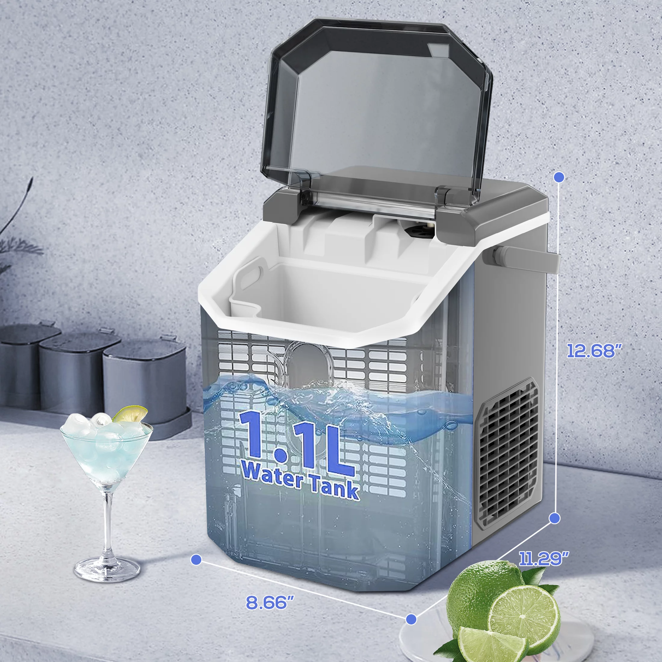 Auseo Nugget Ice Maker Countertop with Soft Chewable Pellet Ice, Portable Ice Machine with Handle, 34lbs/24H, for Kitchen/Office/Party (GRAY) - Cheap Fitting
