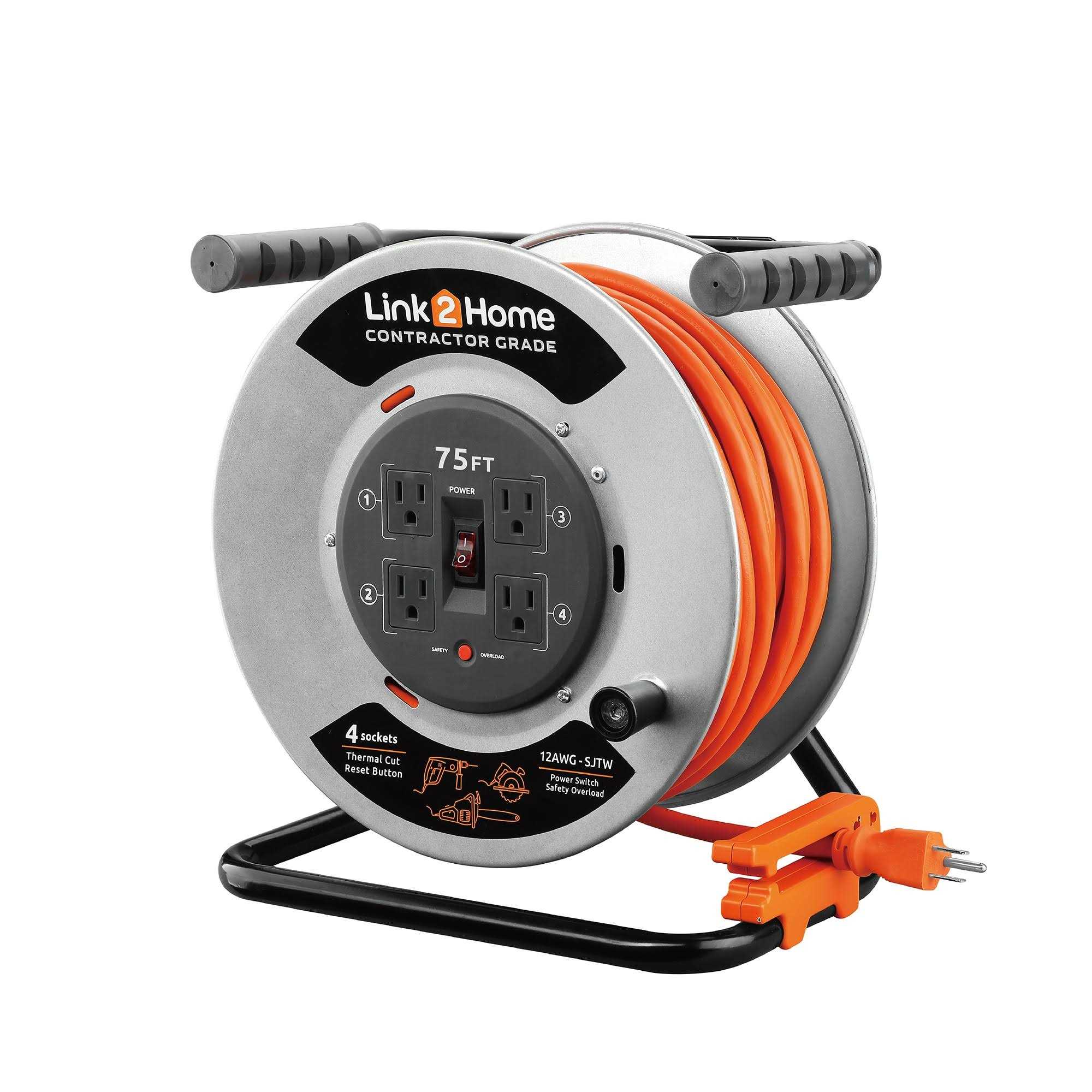 Link2Home 75′ Contractor-Grade Extension Cord Reel w/4 Outlet - Cheap Fitting