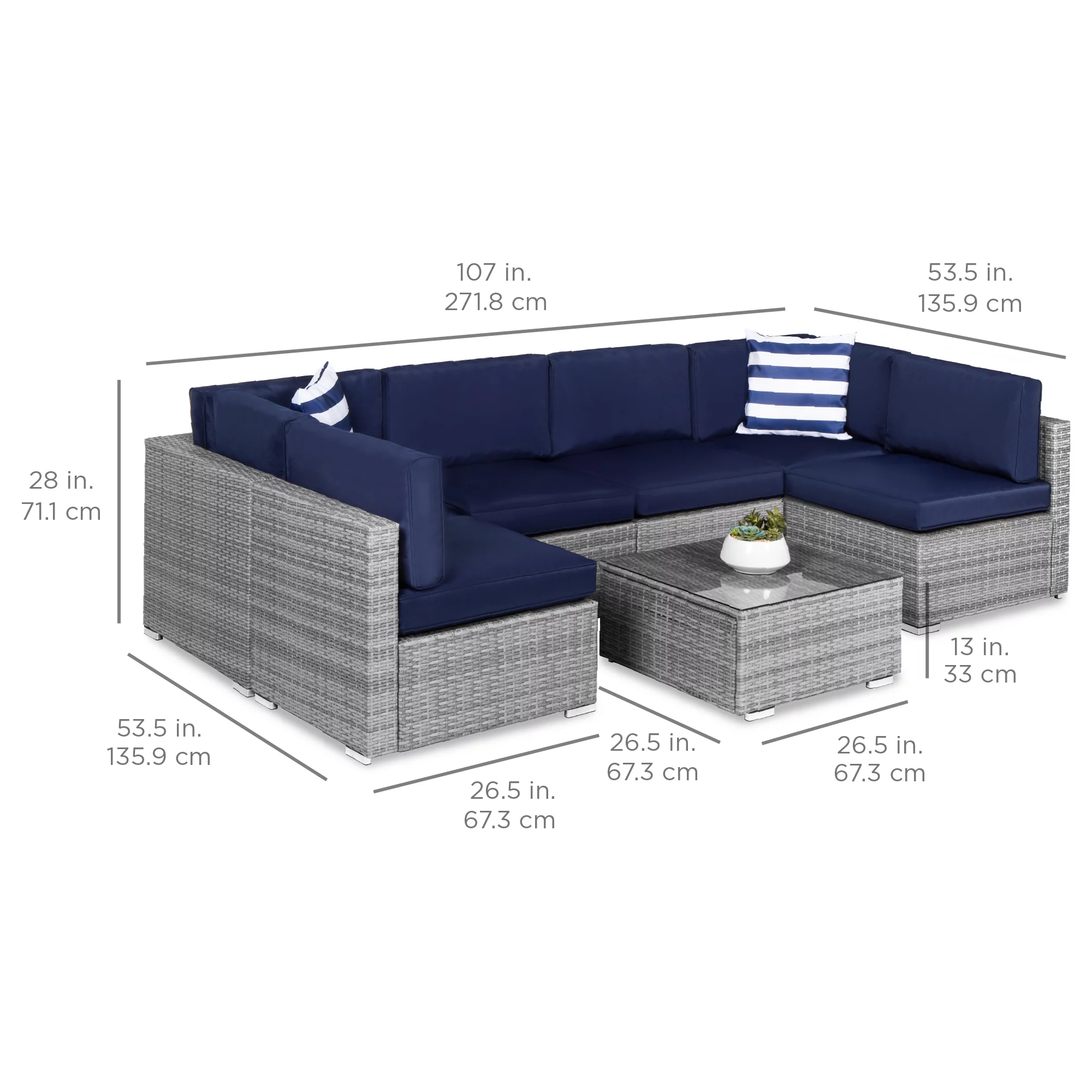 Best Choice Products 7-Piece Outdoor Modular Patio Conversation Furniture, Wicker Sectional Set - Gray/Navy - Cheap Fitting