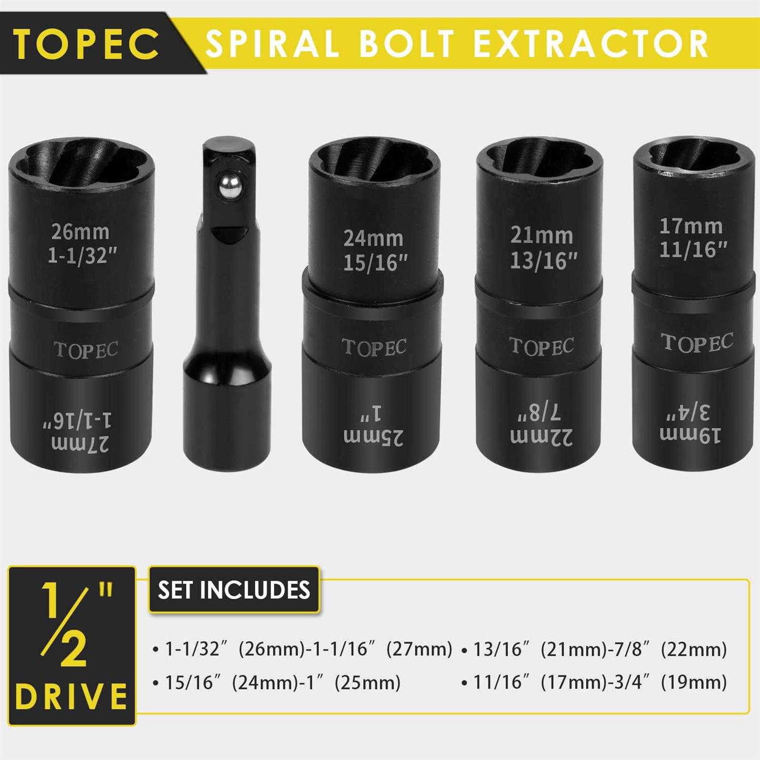 Topec Flip Edition Lug Nut Remover 5 Piece Wheel Lock Removal Kit for Removing Stripped - Cheap Fitting