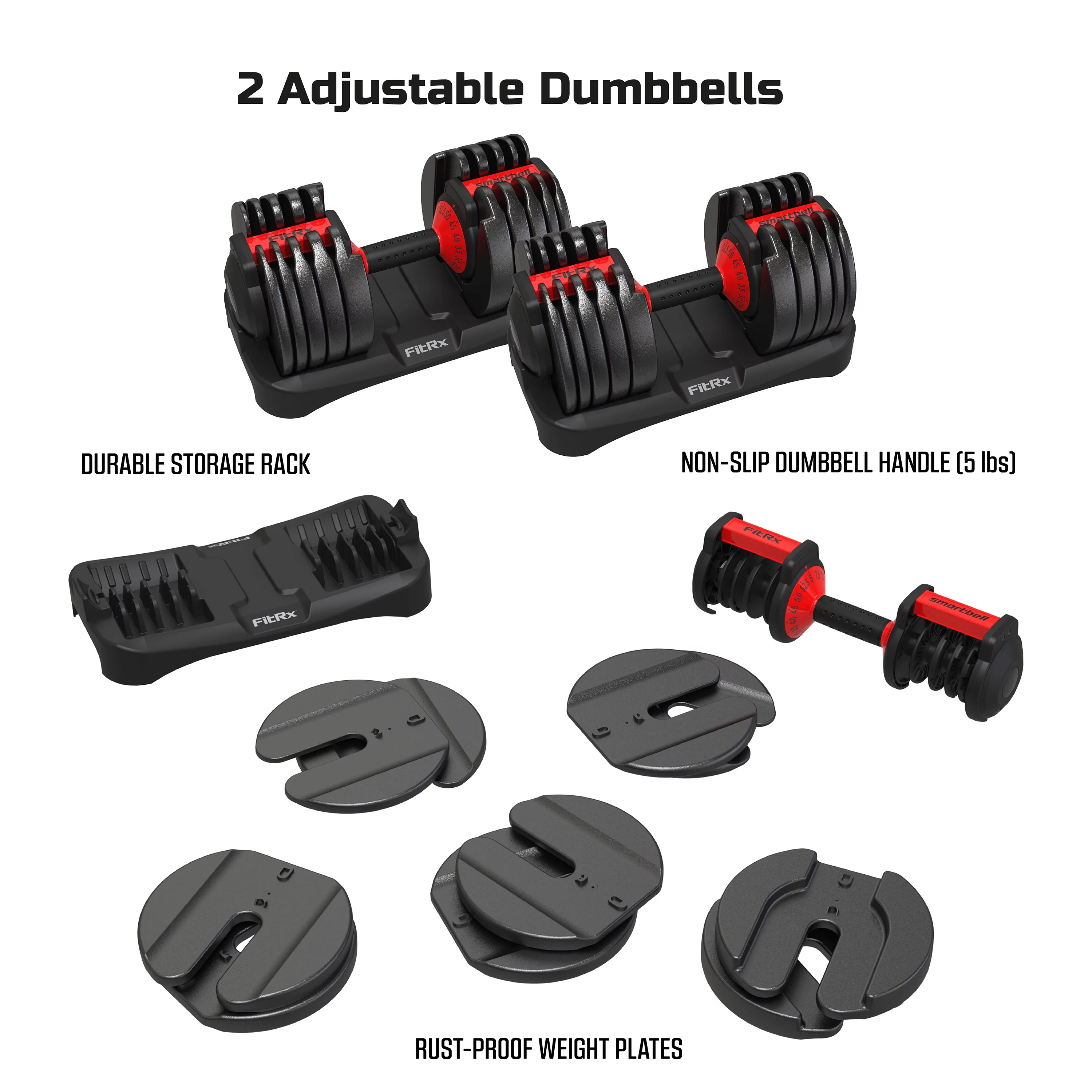 FitRx SmartBell, Quick-Select Adjustable Dumbbell, 5-52.5 lbs. Weight, Black, Single - Cheap Fitting