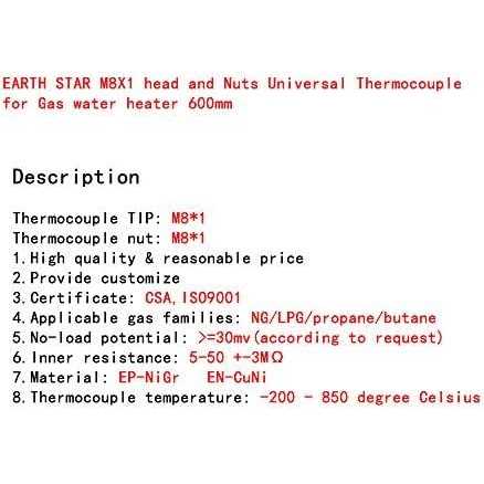 Earth Star Propane BBQ Grill Firepit Fireplace Heater Universal Gas Thermocoupler Sensor M8x1 Thread,Length 600mm/24inch - Cheap Fitting