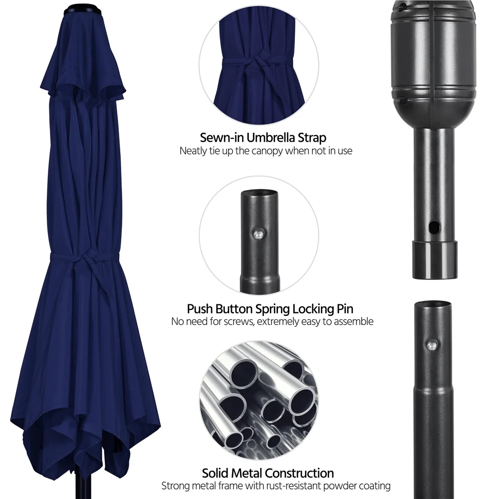 Alden Design 9FT Patio Umbrella 8 Ribs with Push Button Tilt and Crank, Navy Blue - Cheap Fitting