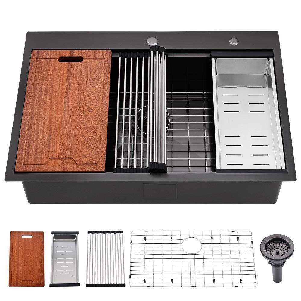 33 In Black Drop In Kitchen Sink Workstation-Bokaiya 33×22 Drop In Kitchen Sink Topmount - Cheap Fitting