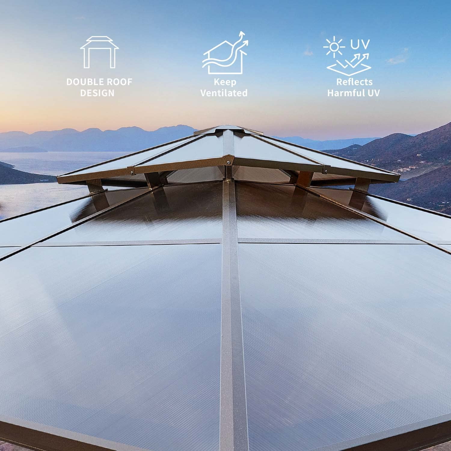 Yoleny 12'x16' Outdoor Polycarbonate Double Roof Hardtop 12 ft Gazebo Canopy, Brown - Cheap Fitting