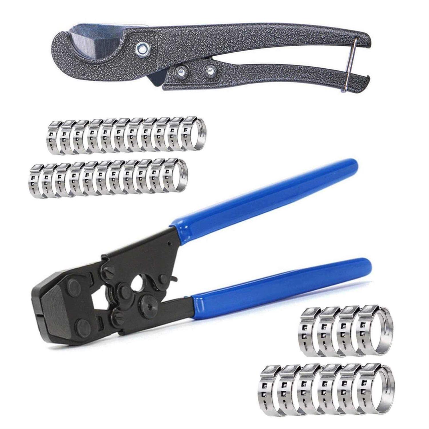 Jwgjw Pex Cinch Clamp Fastening Tool with a cutting Tool for 3/8 to 1-inch Stainless Steel Clamps with 1/2 22pcs and 3/4 10pcs Pex Clamps - Cheap Fitting
