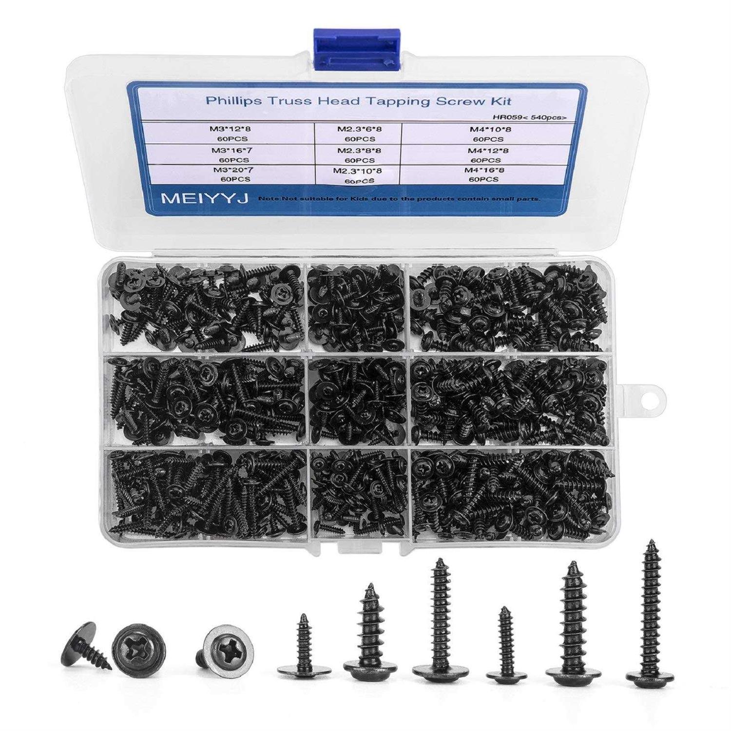 MEIYYJ 540pcs M2.3 M2.6 M3 Phillips Truss Head Tapping Screw Wafer Head with Washer - Cheap Fitting