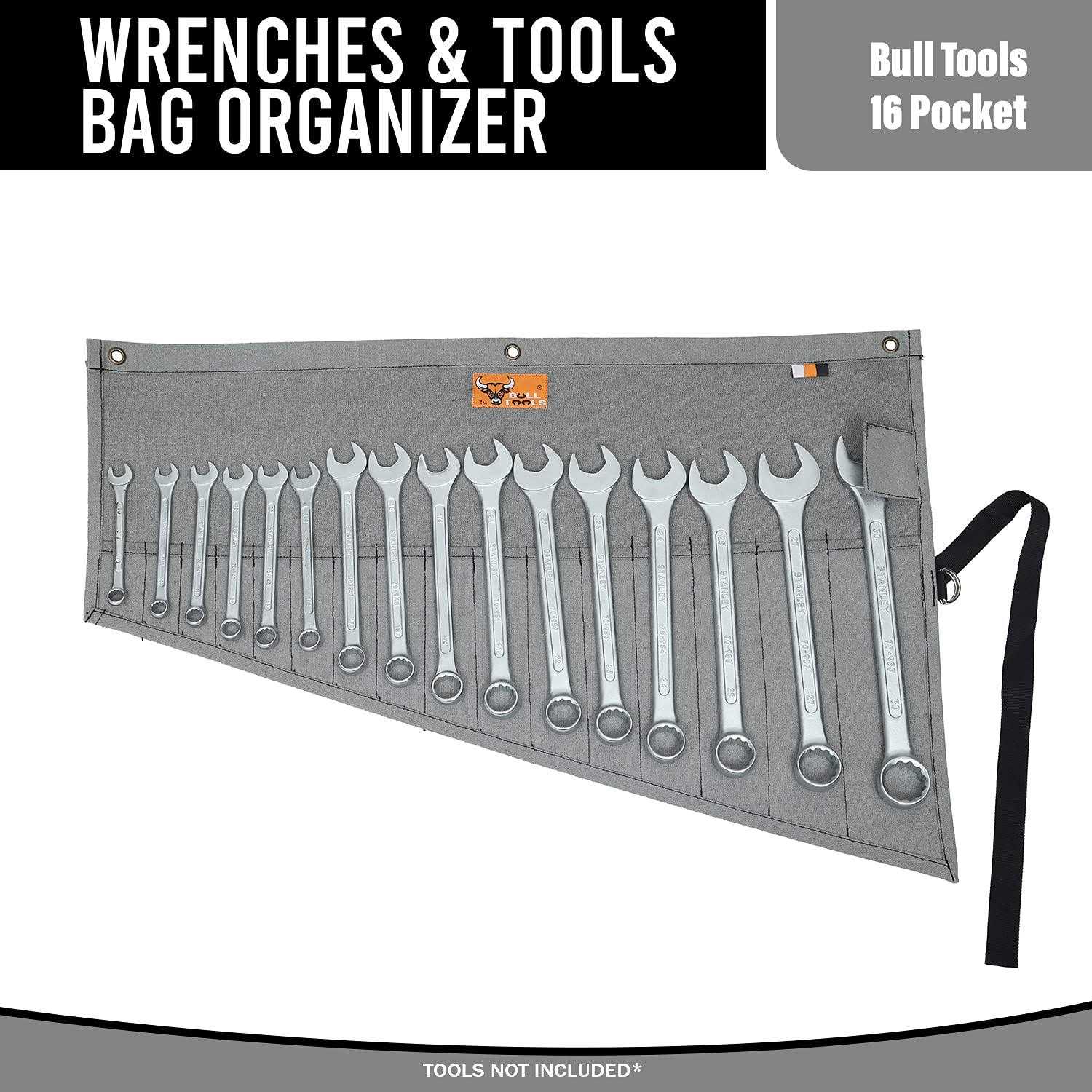 BULL TOOLS 16 Pocket Wrench Pouch Metric & Standard Tool Set Organizer & Roll Up Tool Pouch Bag Handmade 100% Dyed Cotton - Cheap Fitting